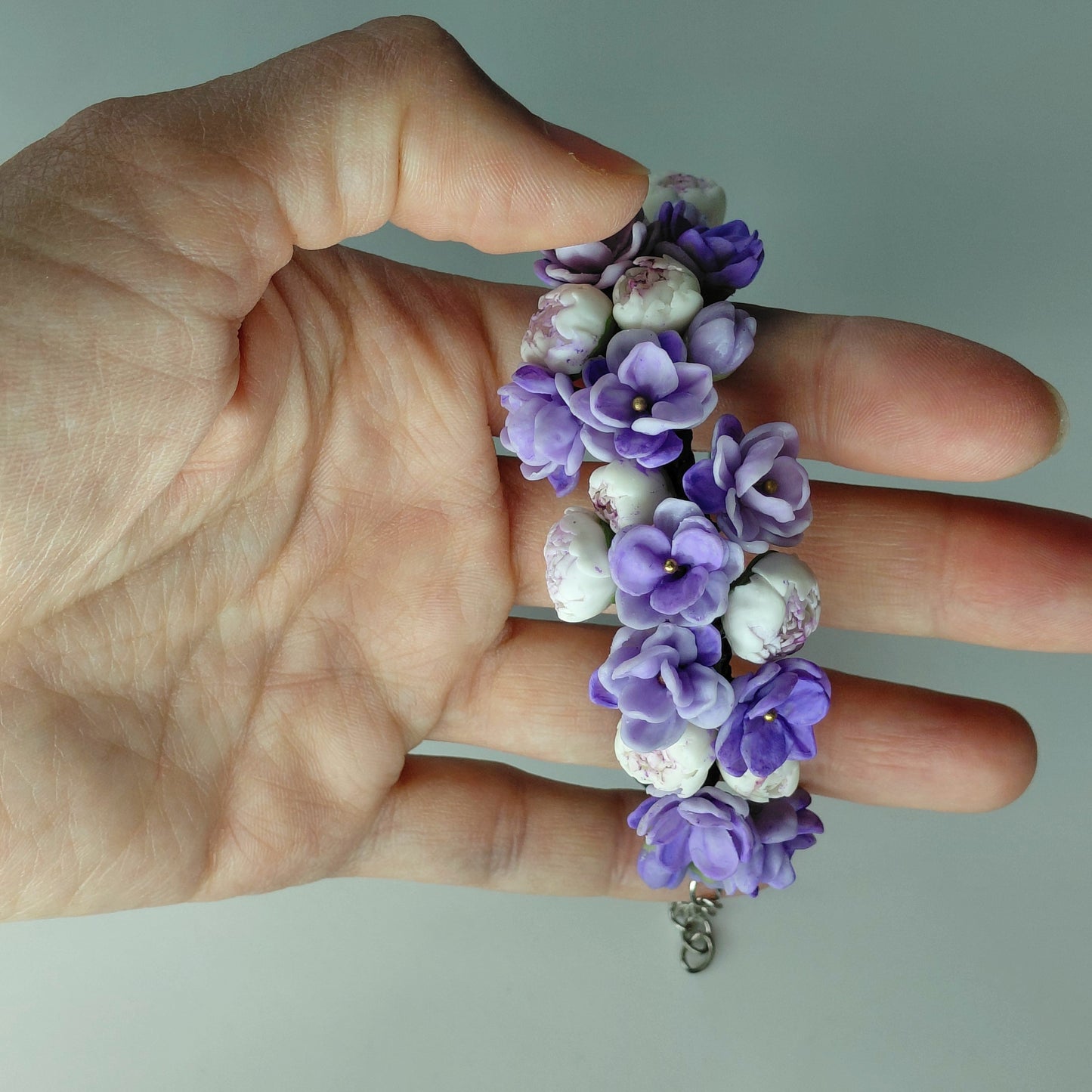 Lavender Peony & Violet Flower Bracelet | Floral Clay Jewelry