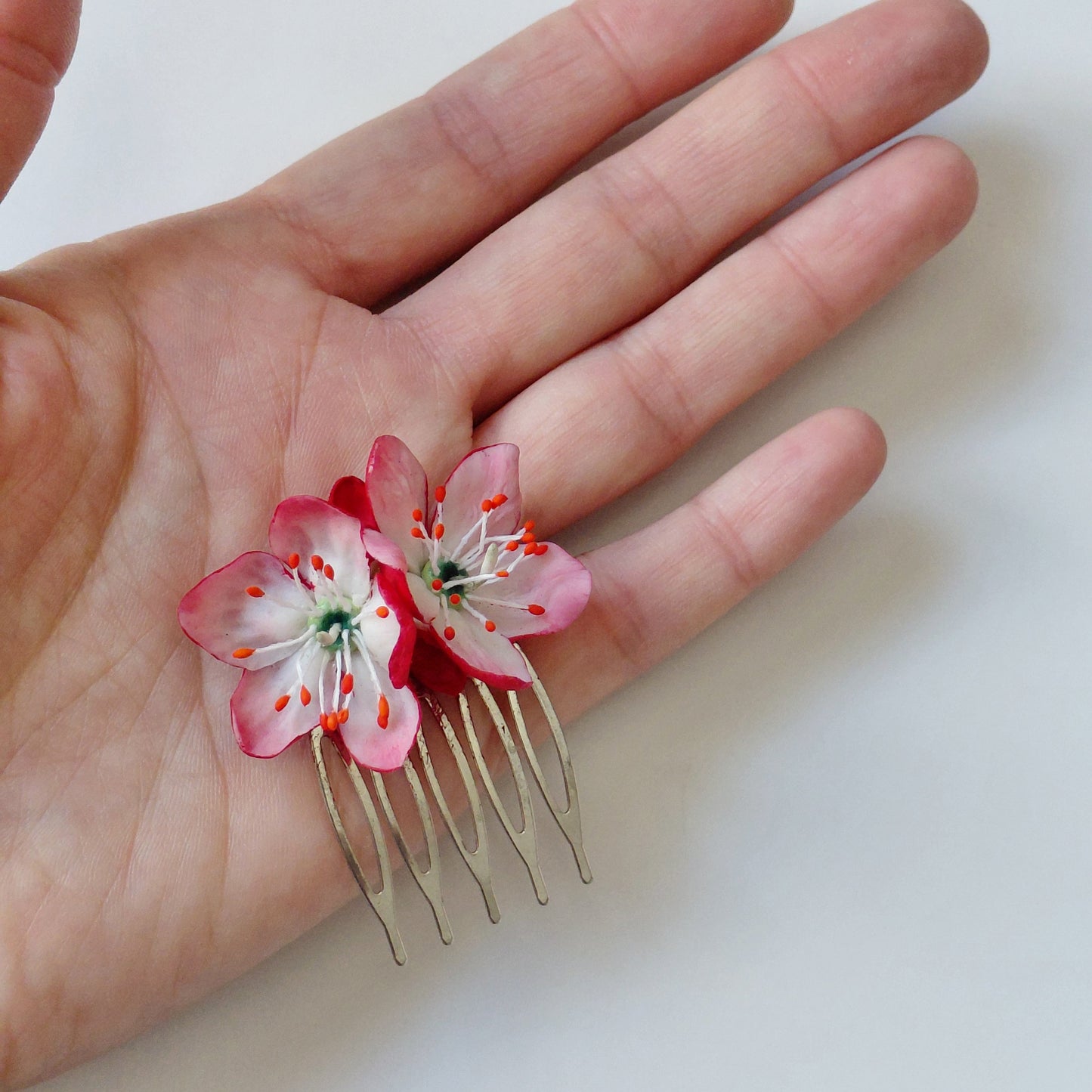 Cherry Blossom Hair Comb | Red Floral Hair Accessory