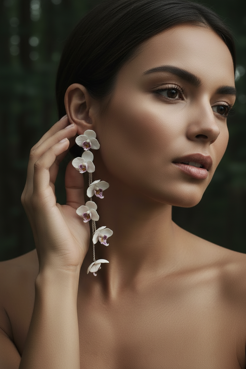 Collection of realistic flower earrings, dangle and studs. Lightweight to wear all day. Perfect gift for woman, daughter,  friend. 