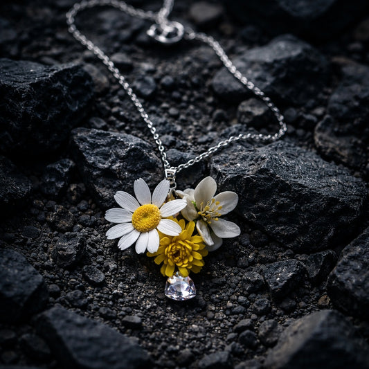 Wild Daisy & Crystal Flower Necklace