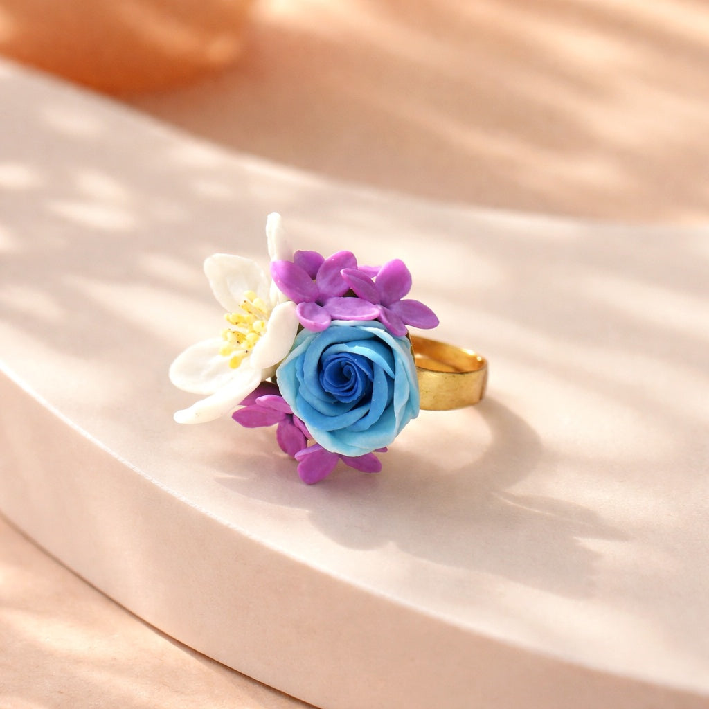 Blossom Garden Ring, Apple blossom ring, Clay flowers jewelry