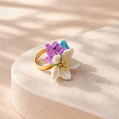 Blossom Garden Ring, Apple blossom ring, Clay flowers jewelry