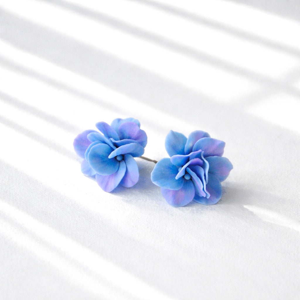 Blue hydrangea studs, hydrangea flowers jewelry