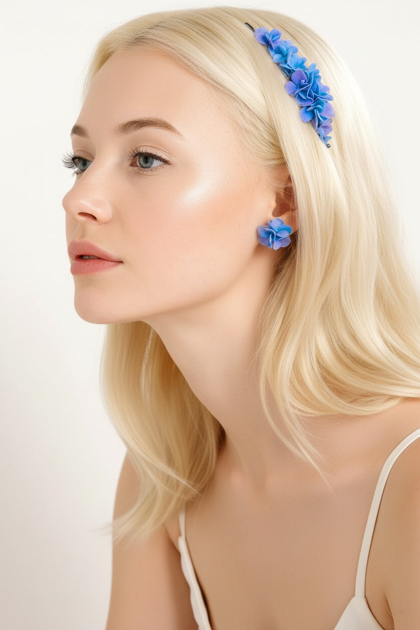 Blue hydrangea studs, hydrangea flowers jewelry