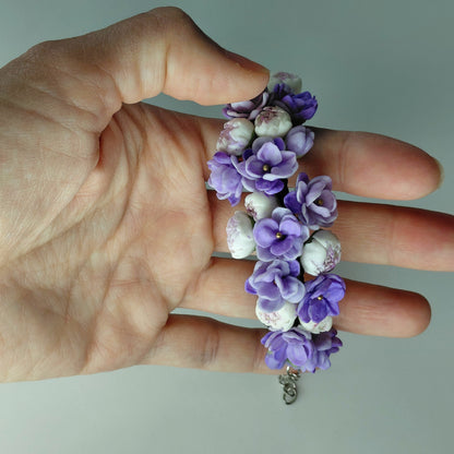 Lavender Peony & Violet Flower Bracelet | Floral Clay Jewelry