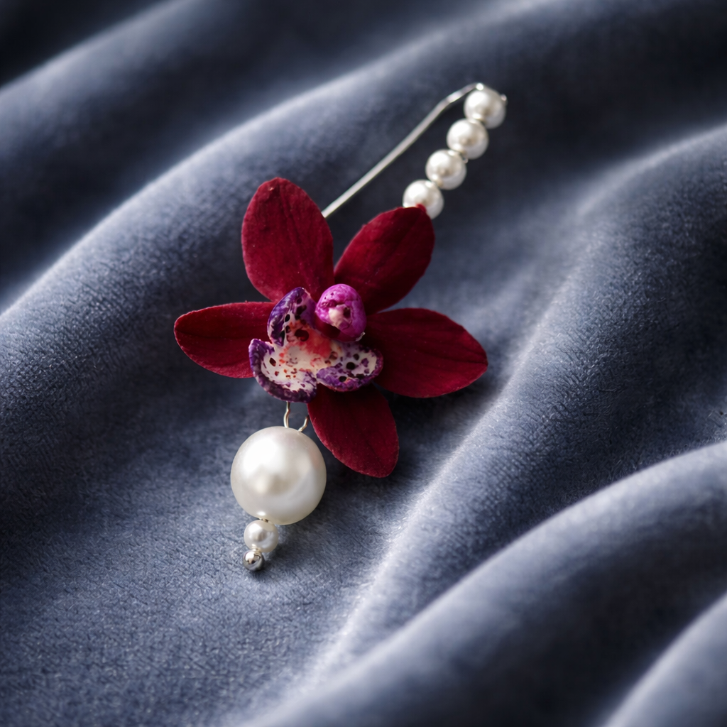 Red Orchid & Pearl Drop Earrings