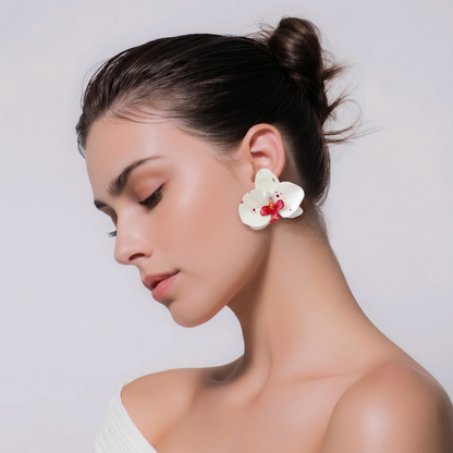 White Phalaenopsis Orchid Stud Earrings