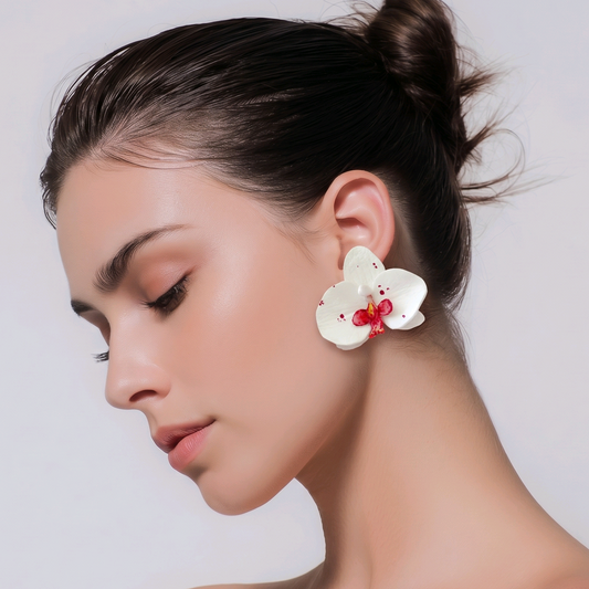 White Phalaenopsis Orchid Stud Earrings