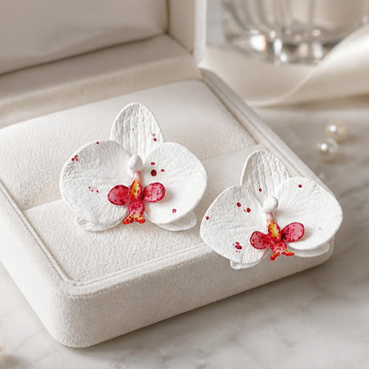 White Phalaenopsis Orchid Stud Earrings