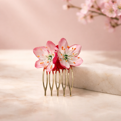 Cherry Blossom Hair Comb | Red Floral Hair Accessory