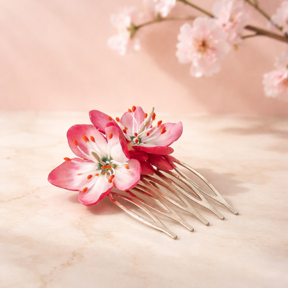 Cherry Blossom Hair Comb | Red Floral Hair Accessory