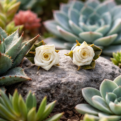 White Rose Stud Earrings