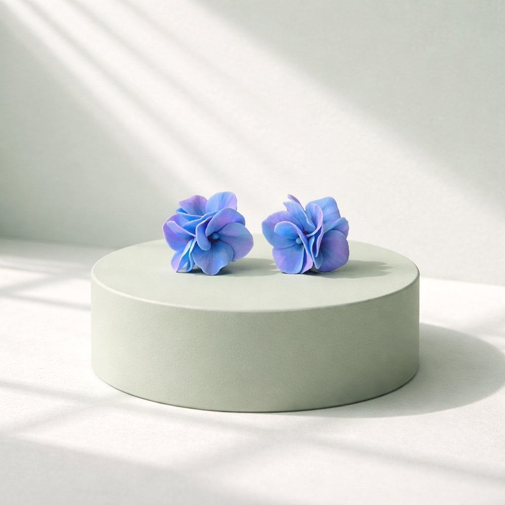 Blue hydrangea studs, hydrangea flowers jewelry