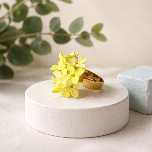 Yellow Hydrangea Ring | Floral Clay Jewelry