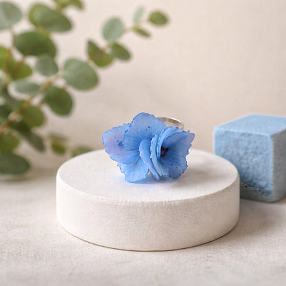 Blue Hydrangea Ring | Floral Clay Jewelry