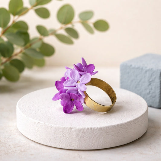Lilac Flower Ring | Purple Floral Clay Jewelry