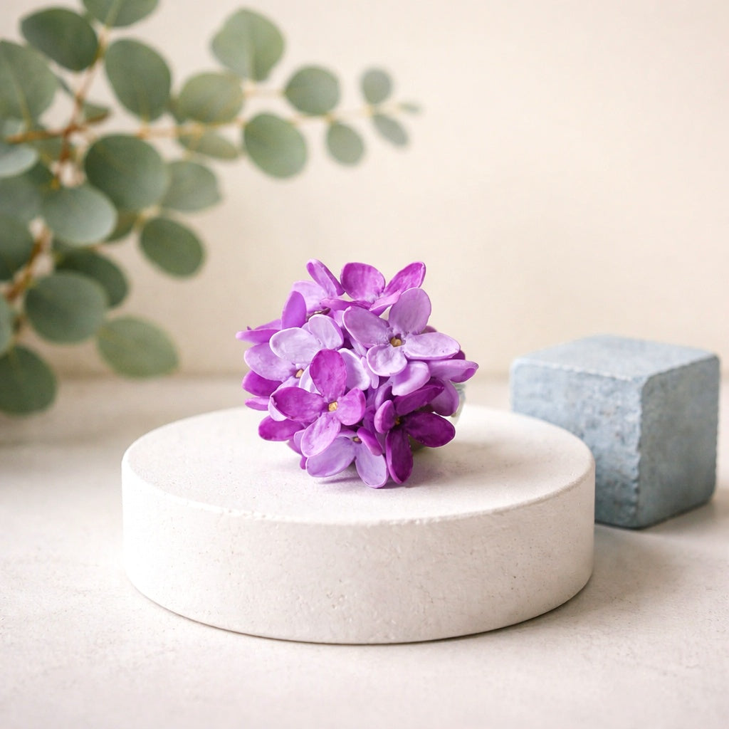 Lilac Flower Ring | Purple Floral Clay Jewelry