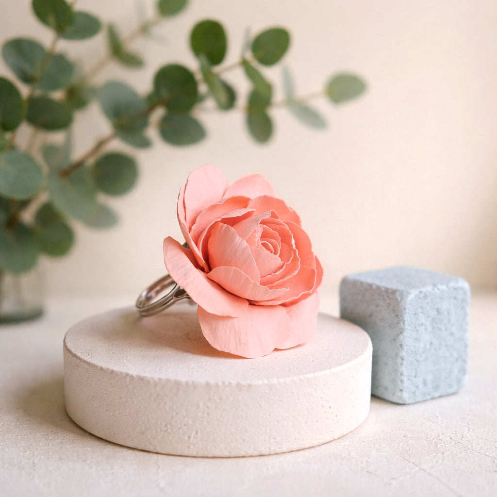 Pink Rose Ring | Large Floral Clay Jewelry
