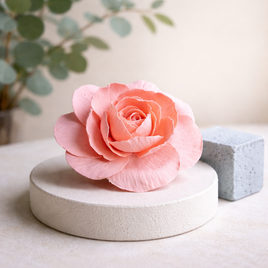 Pink Rose Ring | Large Floral Clay Jewelry