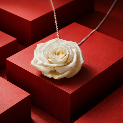 Cream Rose Necklace | White Floral Clay Pendant