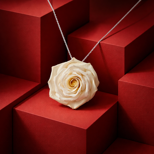 Cream Rose Necklace | White Floral Clay Pendant