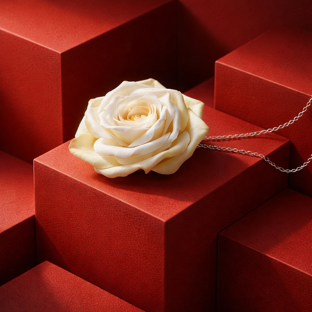 Cream Rose Necklace | White Floral Clay Pendant