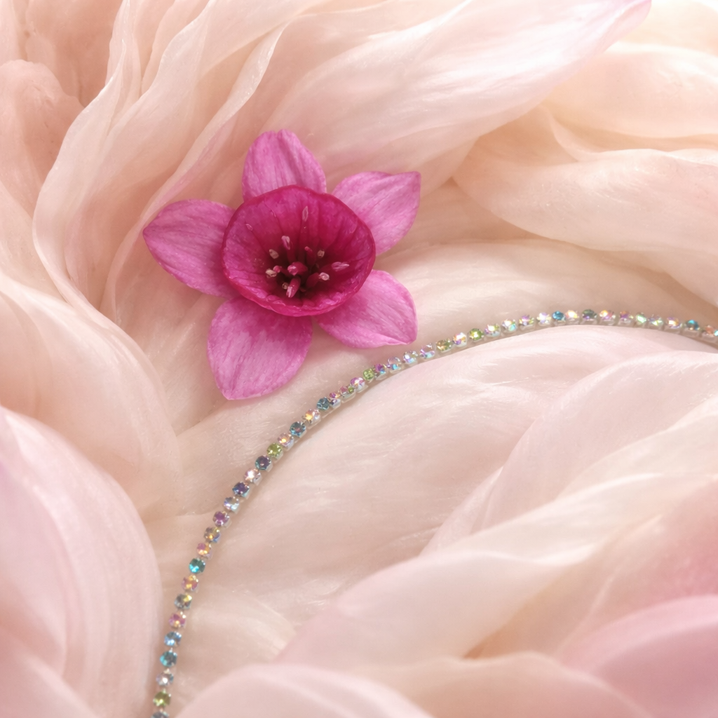 Pink Daffodil Necklace | Floral Clay Pendant on Crystal Chain