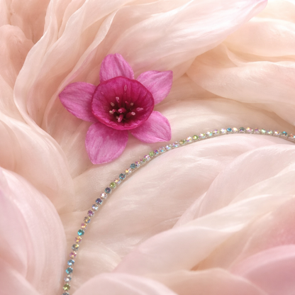 Pink Daffodil Necklace | Floral Clay Pendant on Crystal Chain