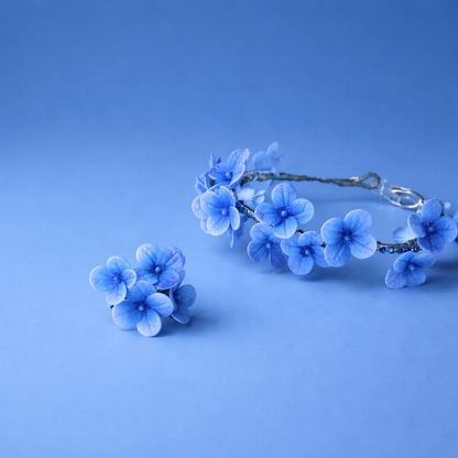 Blue Hydrangea Bracelet & Ring Set | Floral Clay Jewelry