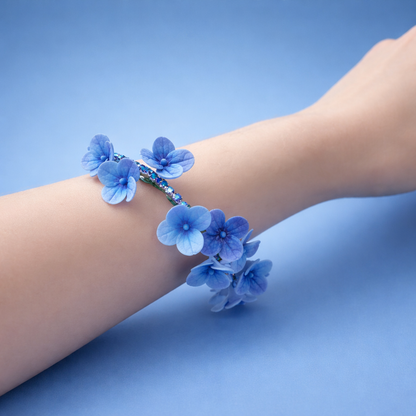 Blue Hydrangea Bracelet & Ring Set | Floral Clay Jewelry