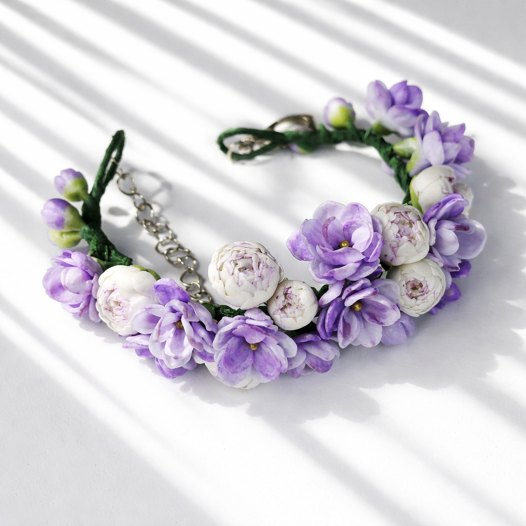 Lavender Peony & Violet Flower Bracelet | Floral Clay Jewelry