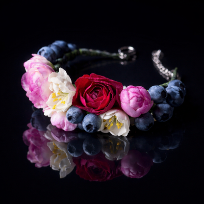 Rose, Peony & Blueberry Bracelet | Dark Floral Clay Jewelry
