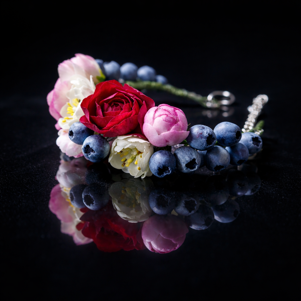 Rose, Peony & Blueberry Bracelet | Dark Floral Clay Jewelry