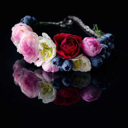 Rose, Peony & Blueberry Bracelet | Dark Floral Clay Jewelry