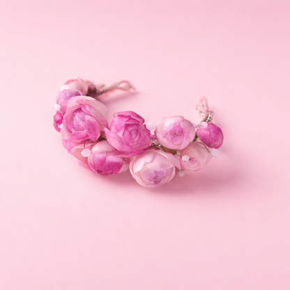 Pink Peony Bud Bracelet with Pearl Accents | Floral Clay Jewelry