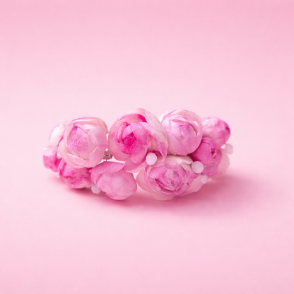 Pink Peony Bud Bracelet with Pearl Accents | Floral Clay Jewelry