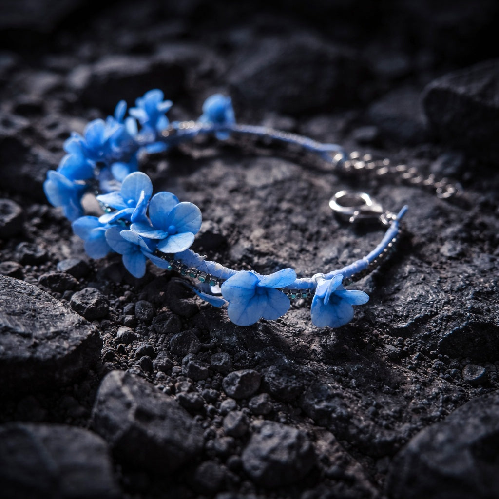 Blue Hydrangea Floret Bracelet | Delicate Floral Clay Jewelry