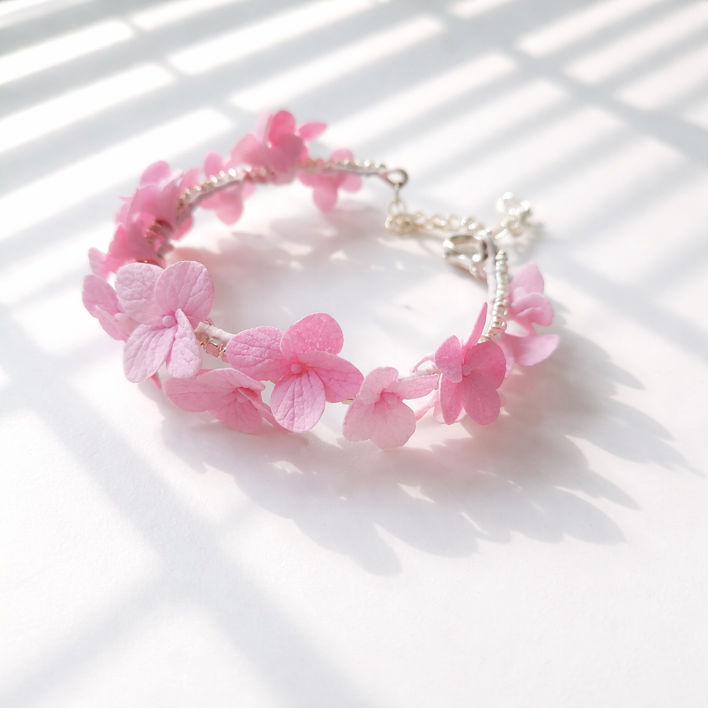 Pink Hydrangea Floret Bracelet | Delicate Floral Clay Jewelry