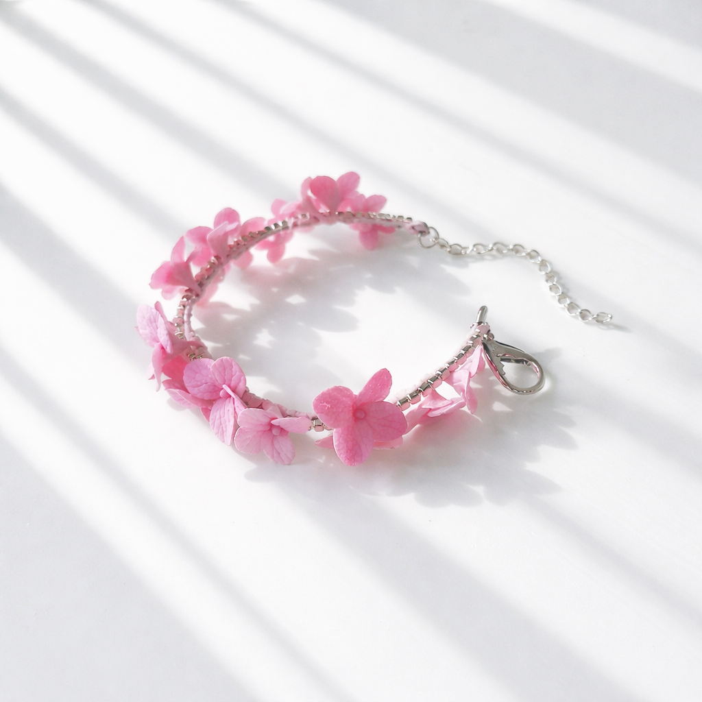 Pink Hydrangea Floret Bracelet | Delicate Floral Clay Jewelry