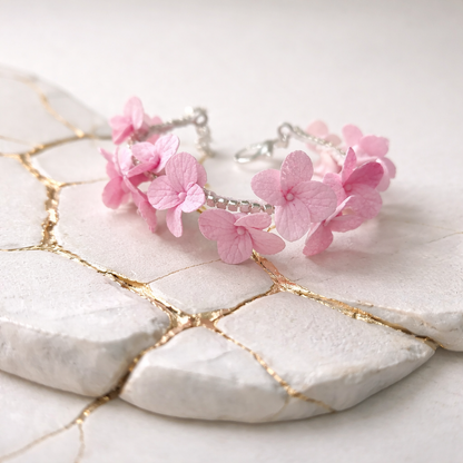 Pink Hydrangea Floret Bracelet | Delicate Floral Clay Jewelry