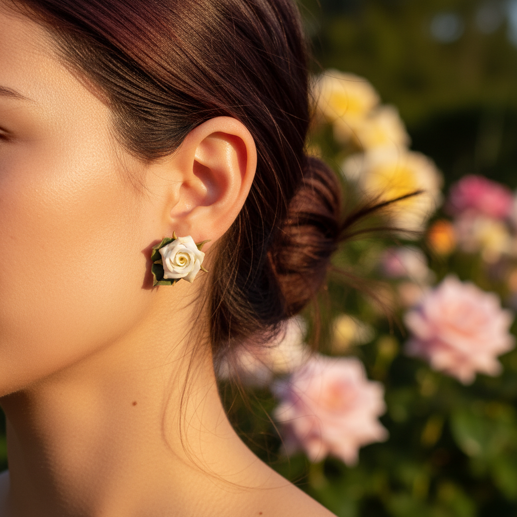 White Rose Stud Earrings