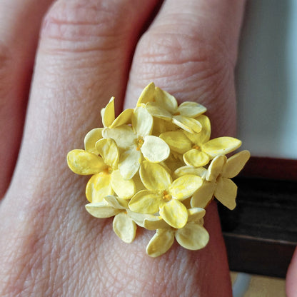 Yellow Hydrangea Ring | Floral Clay Jewelry