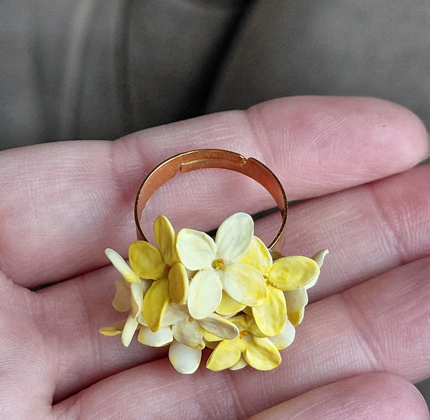 Yellow Hydrangea Ring | Floral Clay Jewelry