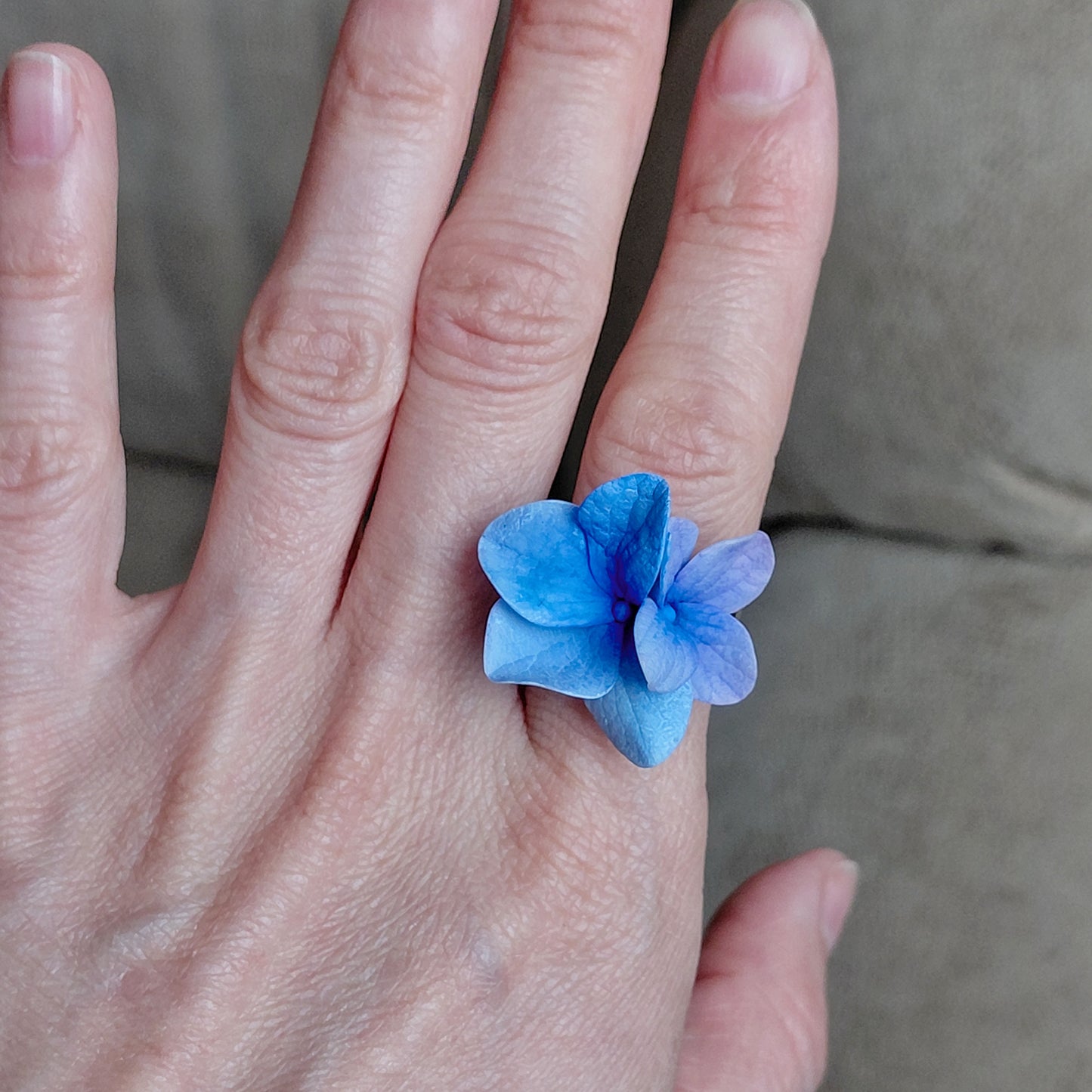 Blue Hydrangea Floret Ring | Floral Clay Jewelry