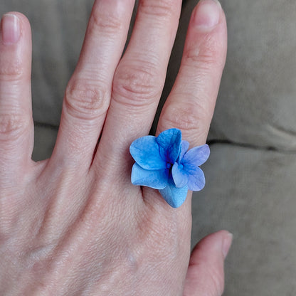 Blue Hydrangea Floret Ring | Floral Clay Jewelry