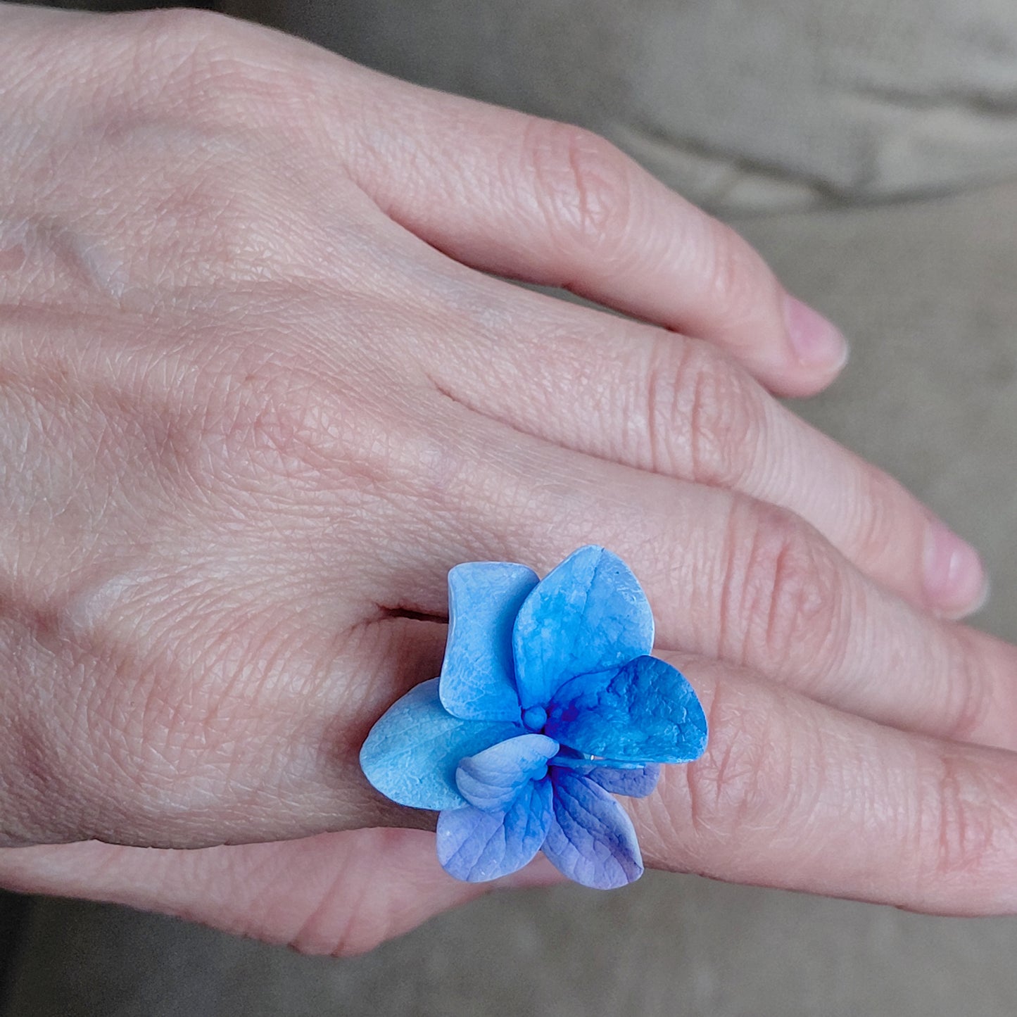 Blue Hydrangea Floret Ring | Floral Clay Jewelry