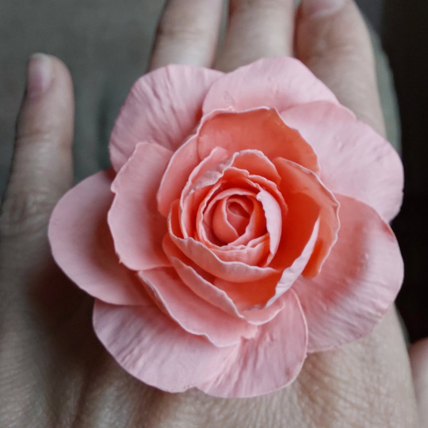 Pink Rose Ring | Large Floral Clay Jewelry