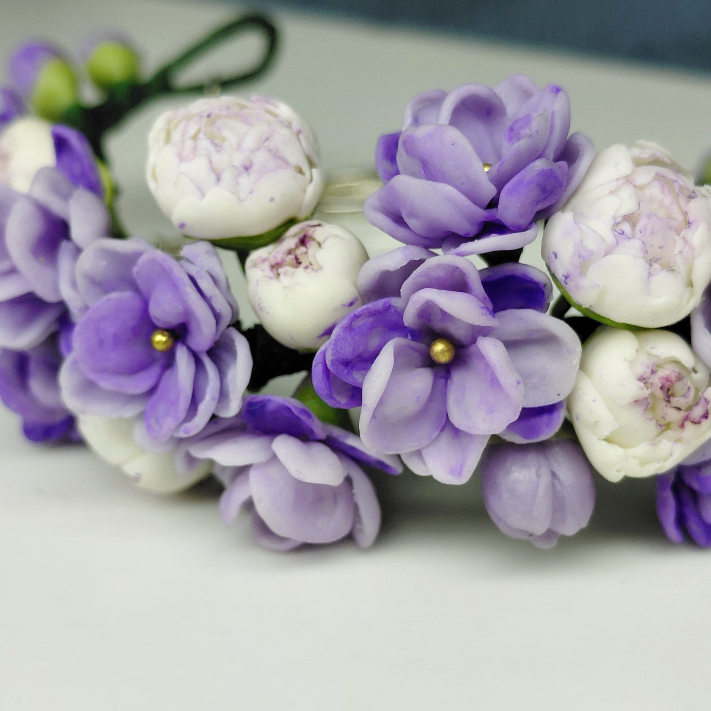 Lavender Peony & Violet Flower Bracelet | Floral Clay Jewelry