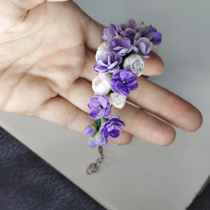 Lavender Peony & Violet Flower Bracelet | Floral Clay Jewelry
