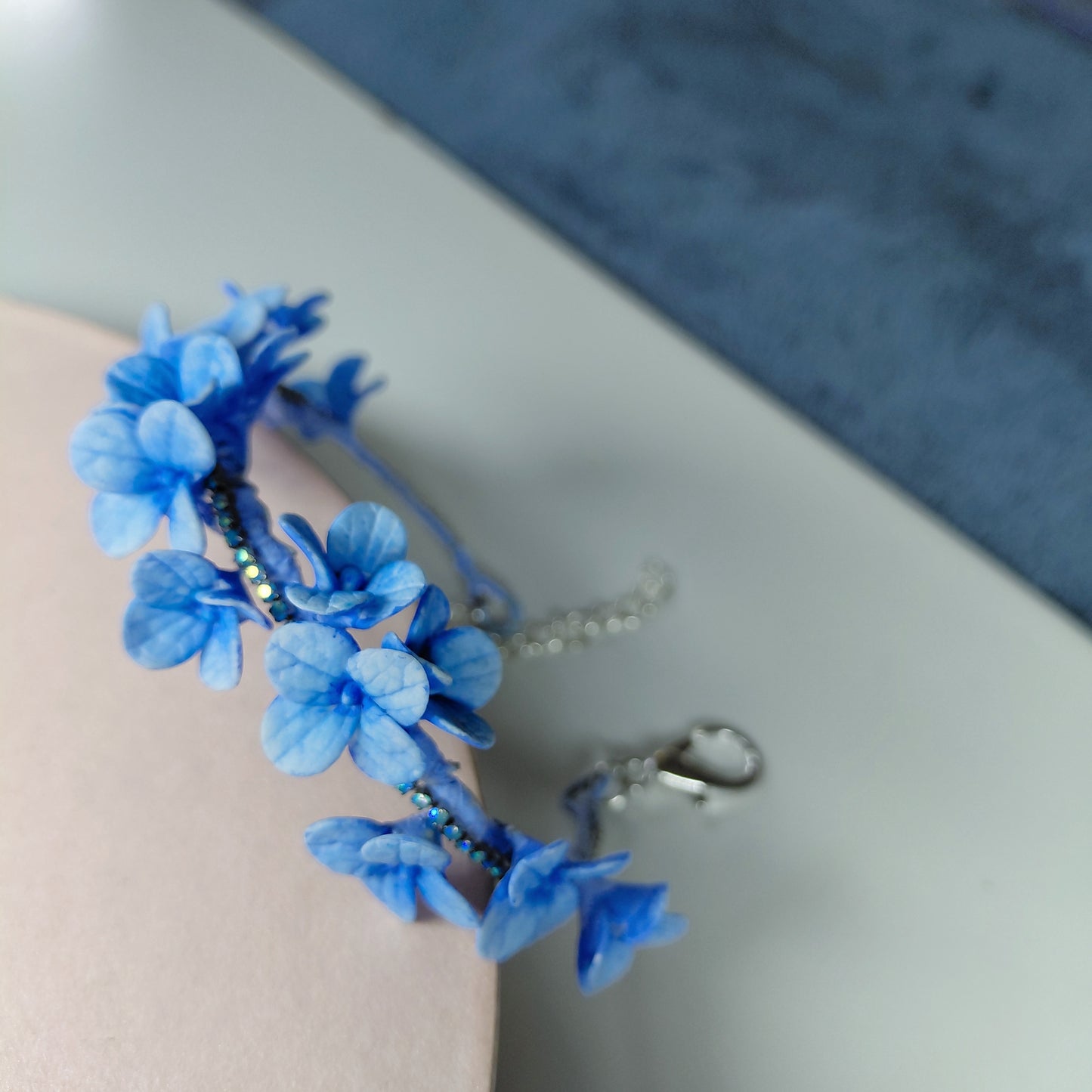 Blue Hydrangea Floret Bracelet | Delicate Floral Clay Jewelry